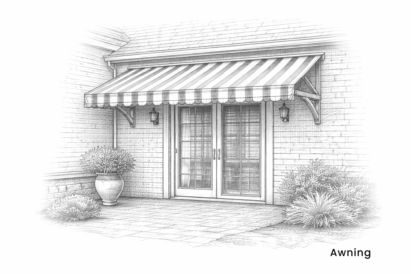 Awning diagram showing roof-like cover above window and doors